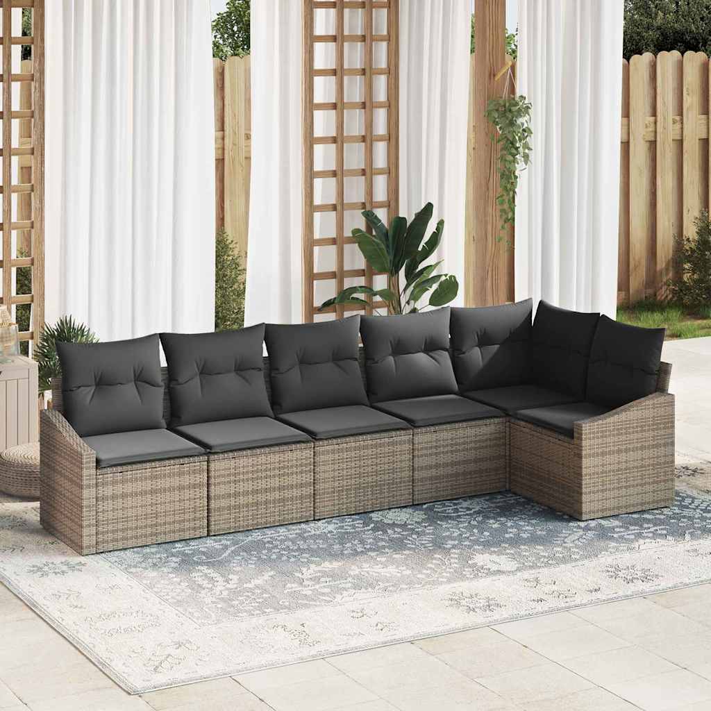 Ensemble de Canapés avec coussin 6 pcs Gris polyrotin