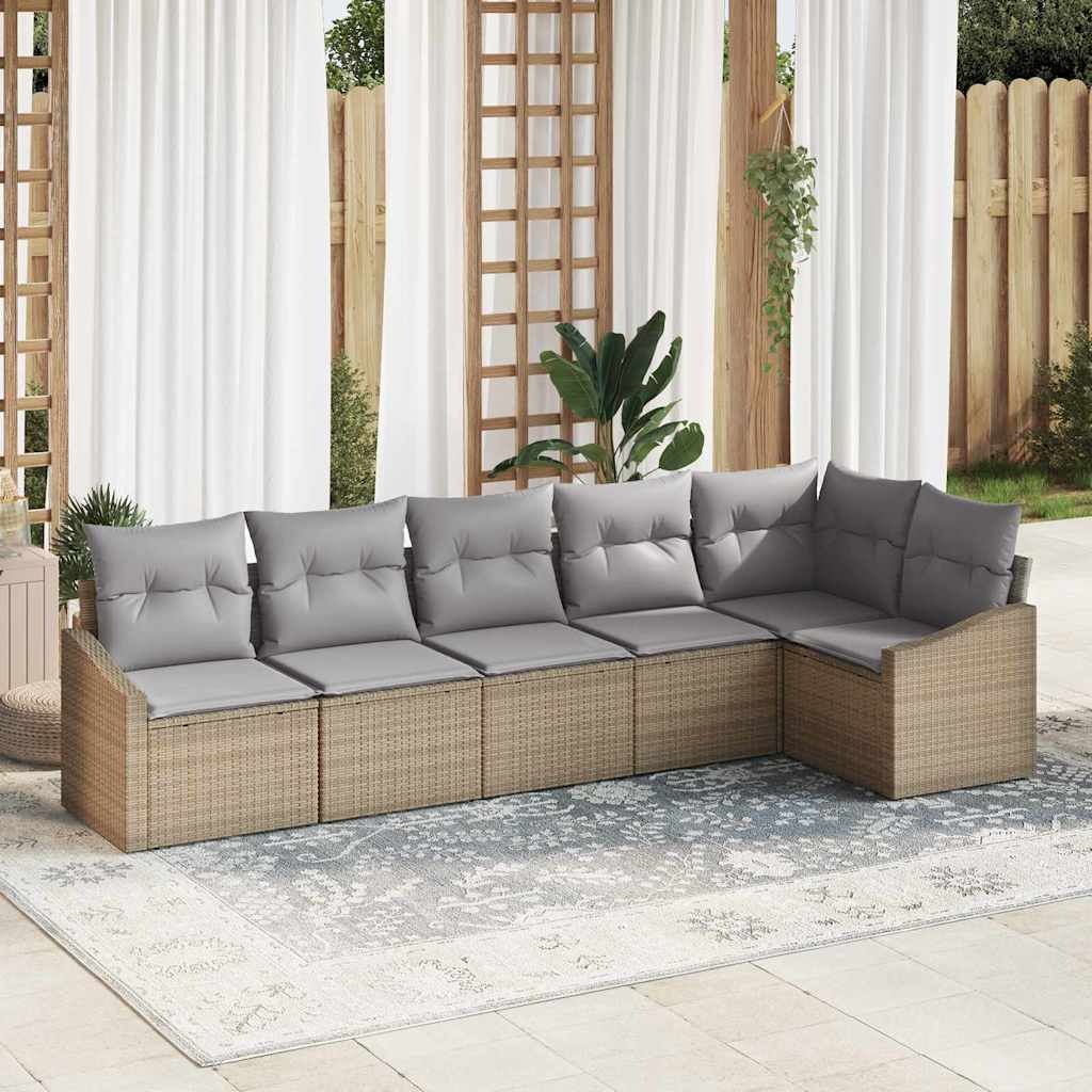 Ensemble de Canapés avec coussin 6 pcs Beige polyrotin