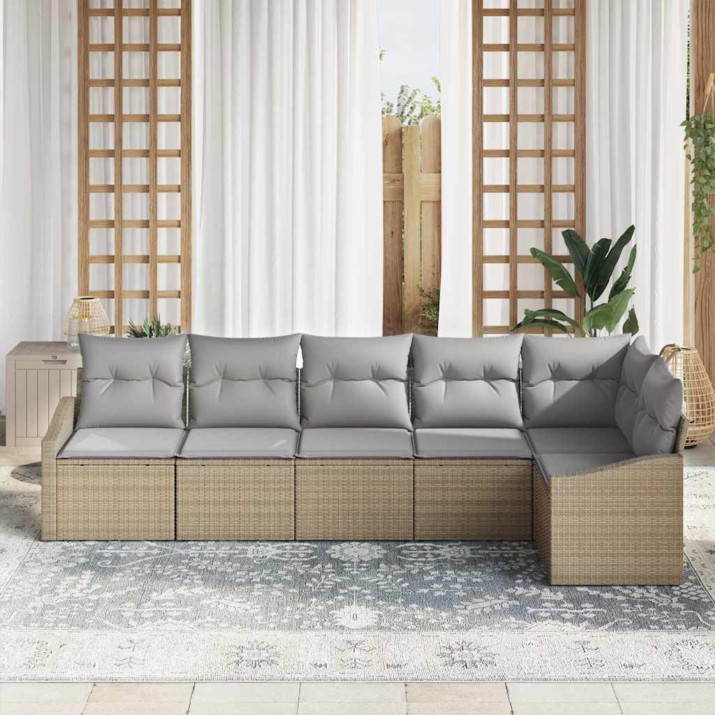 Ensemble de Canapés avec coussin 6 pcs Beige polyrotin