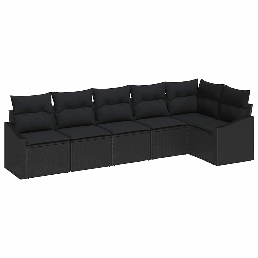 Ensemble de Canapés avec coussin 6 pcs Noir polyrotin
