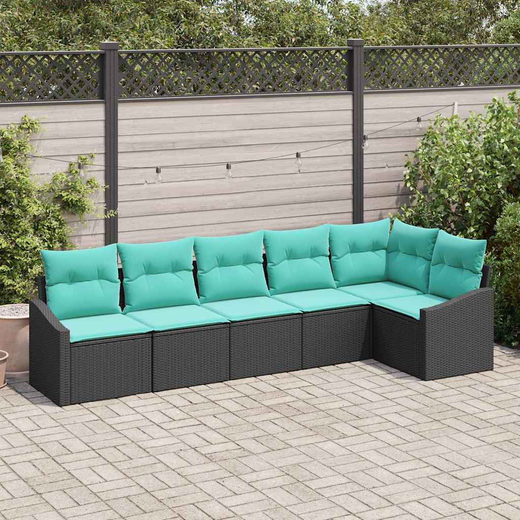 Ensemble de Canapés avec coussin 6 pcs Noir polyrotin