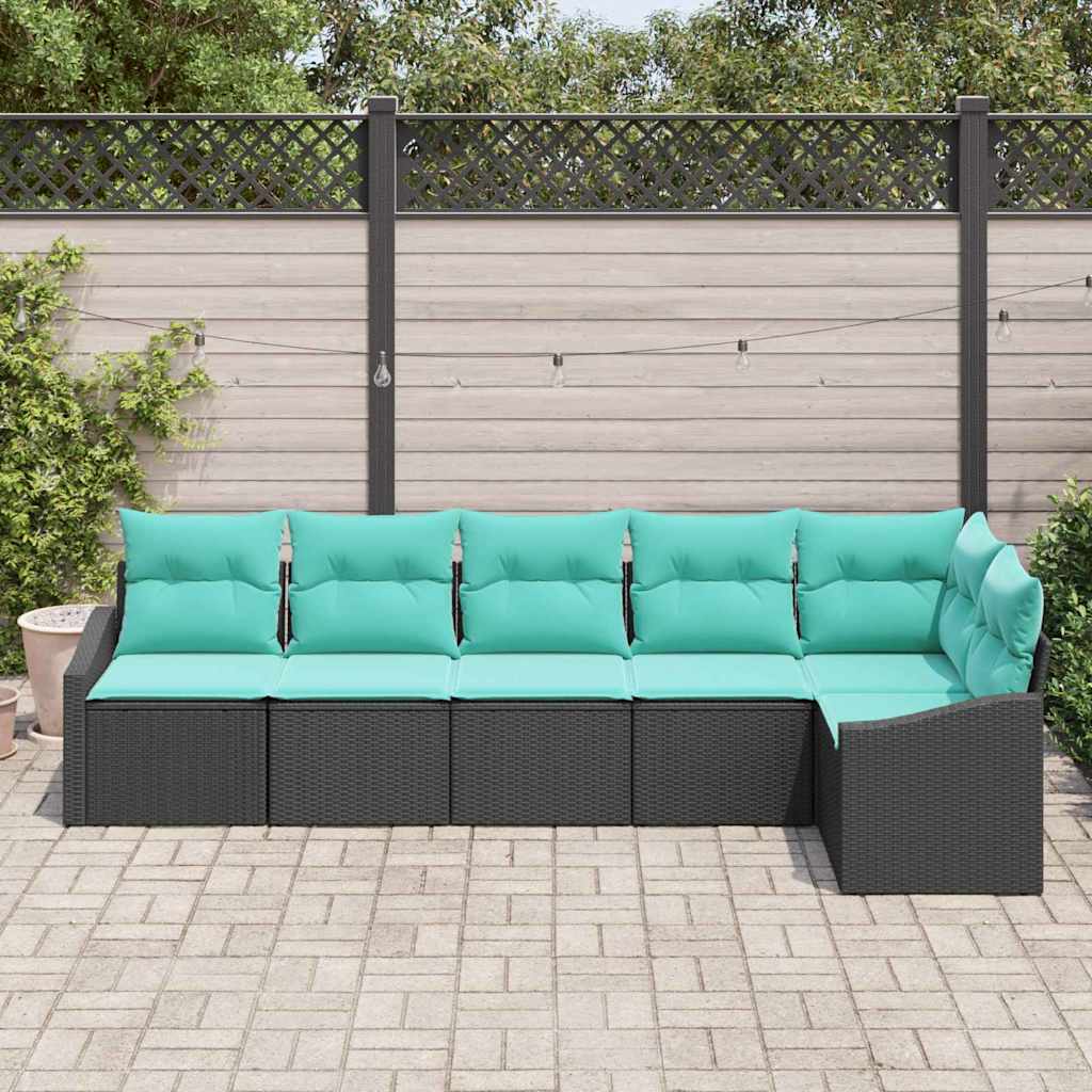 Ensemble de Canapés avec coussin 6 pcs Noir polyrotin