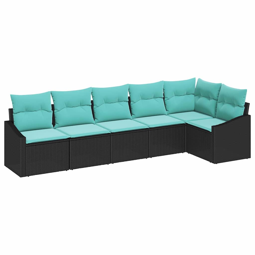 Ensemble de Canapés avec coussin 6 pcs Noir polyrotin