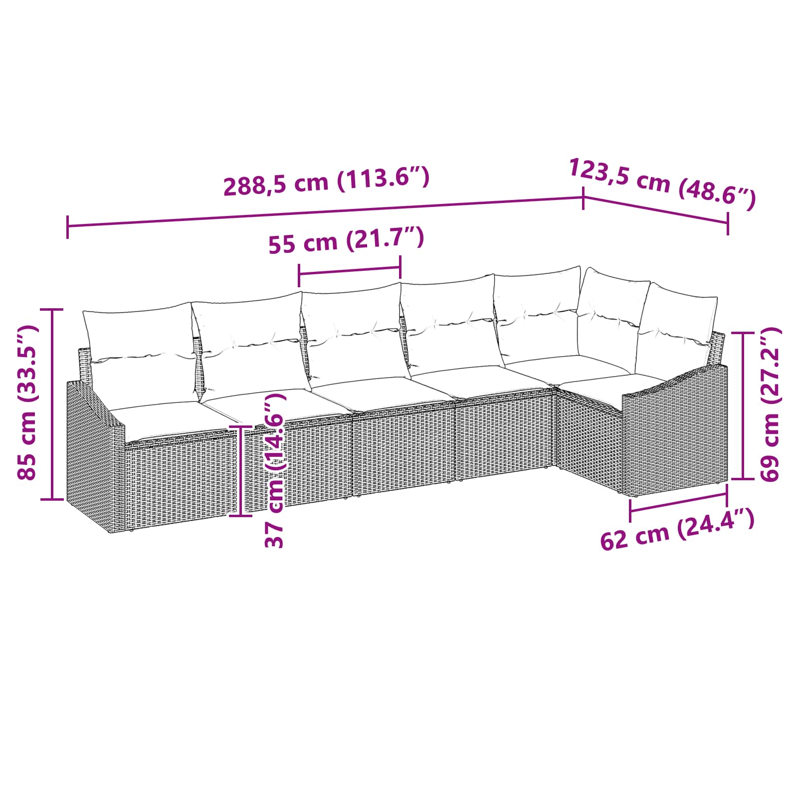Ensemble de Canapés avec coussin 6 pcs Noir polyrotin