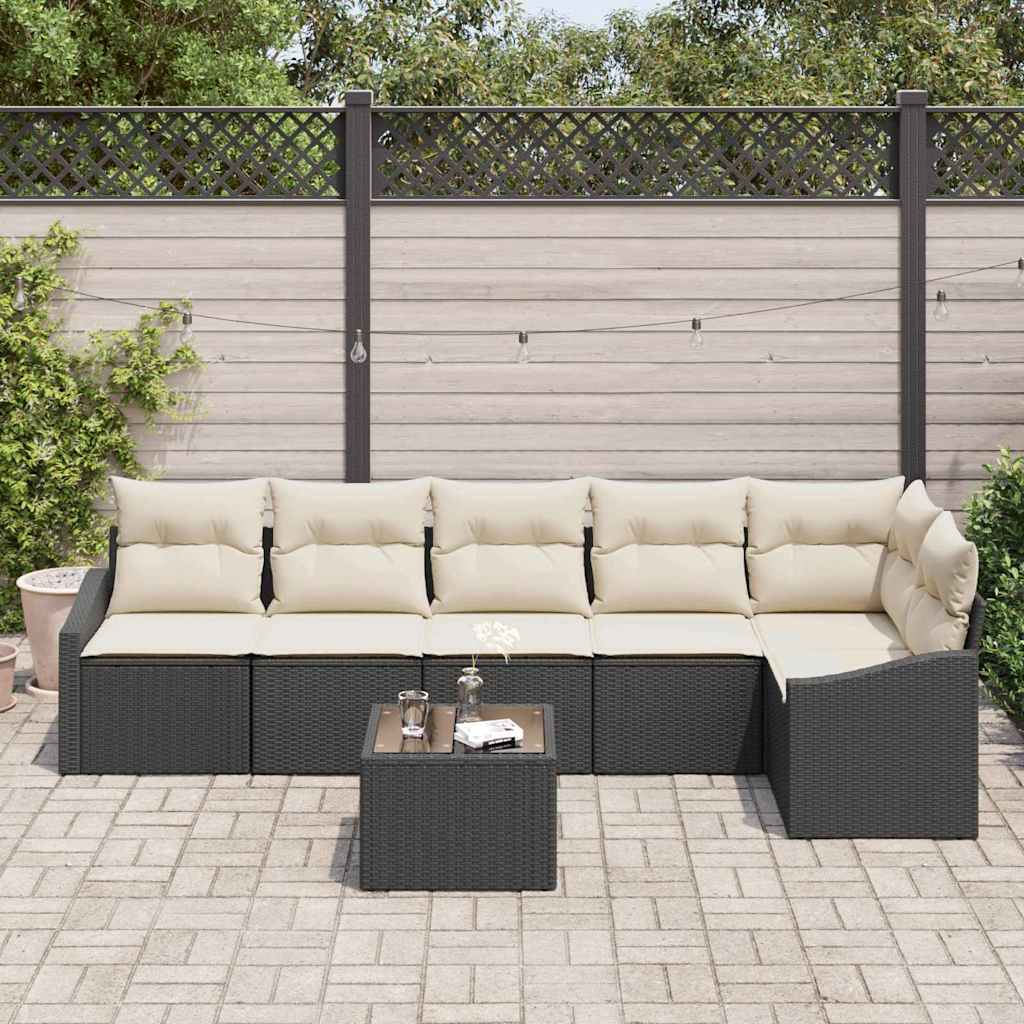 Ensemble de Canapés avec coussin 7 pcs Noir polyrotin