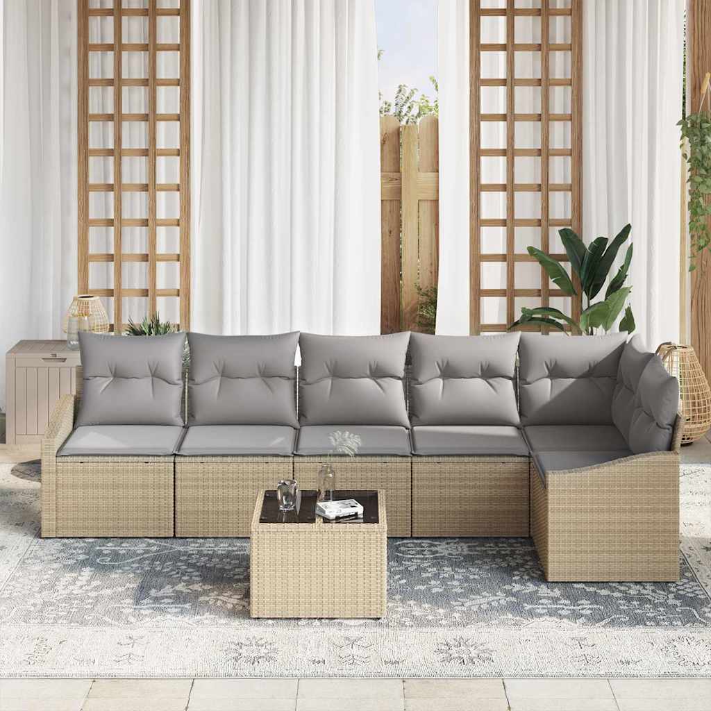 Ensemble de Canapés avec coussin 7 pcs Beige polyrotin