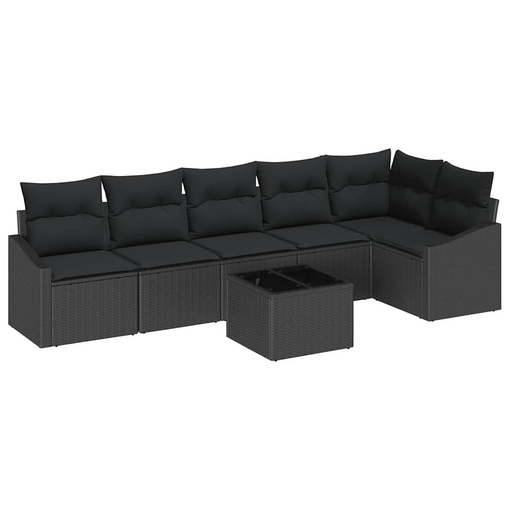 Ensemble de Canapés avec coussin 7 pcs Noir polyrotin