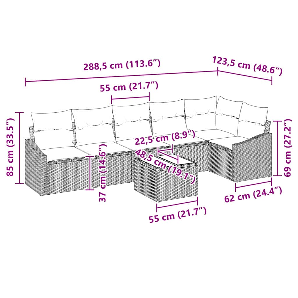 Ensemble de Canapés avec coussin 7 pcs Noir polyrotin