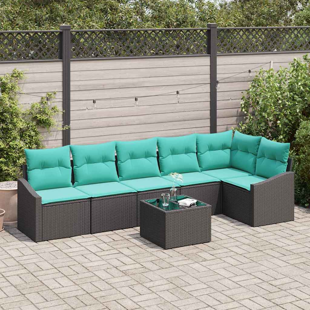 Ensemble de Canapés avec coussin 7 pcs Noir polyrotin