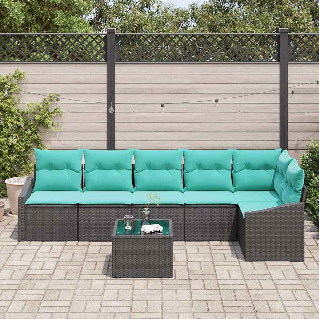 Ensemble de Canapés avec coussin 7 pcs Noir polyrotin