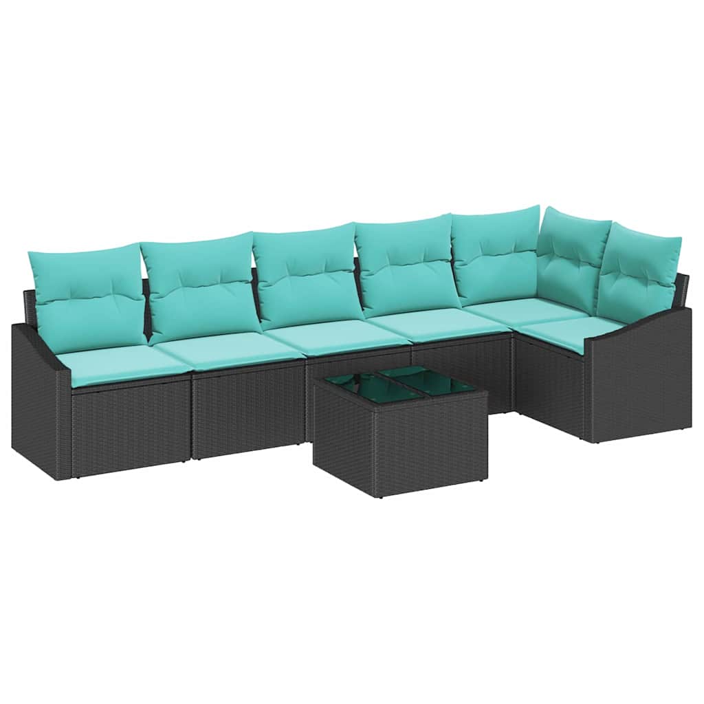 Ensemble de Canapés avec coussin 7 pcs Noir polyrotin