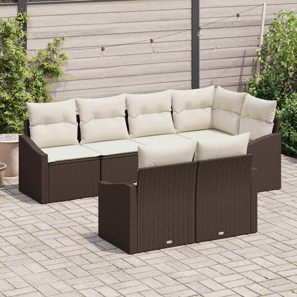 Ensemble de Canapés avec coussin 7 pcs Marron polyrotin
