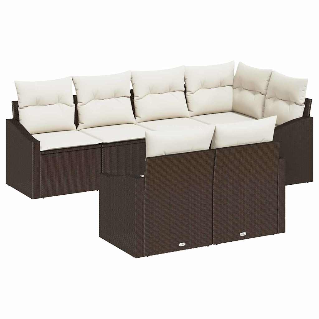 Ensemble de Canapés avec coussin 7 pcs Marron polyrotin