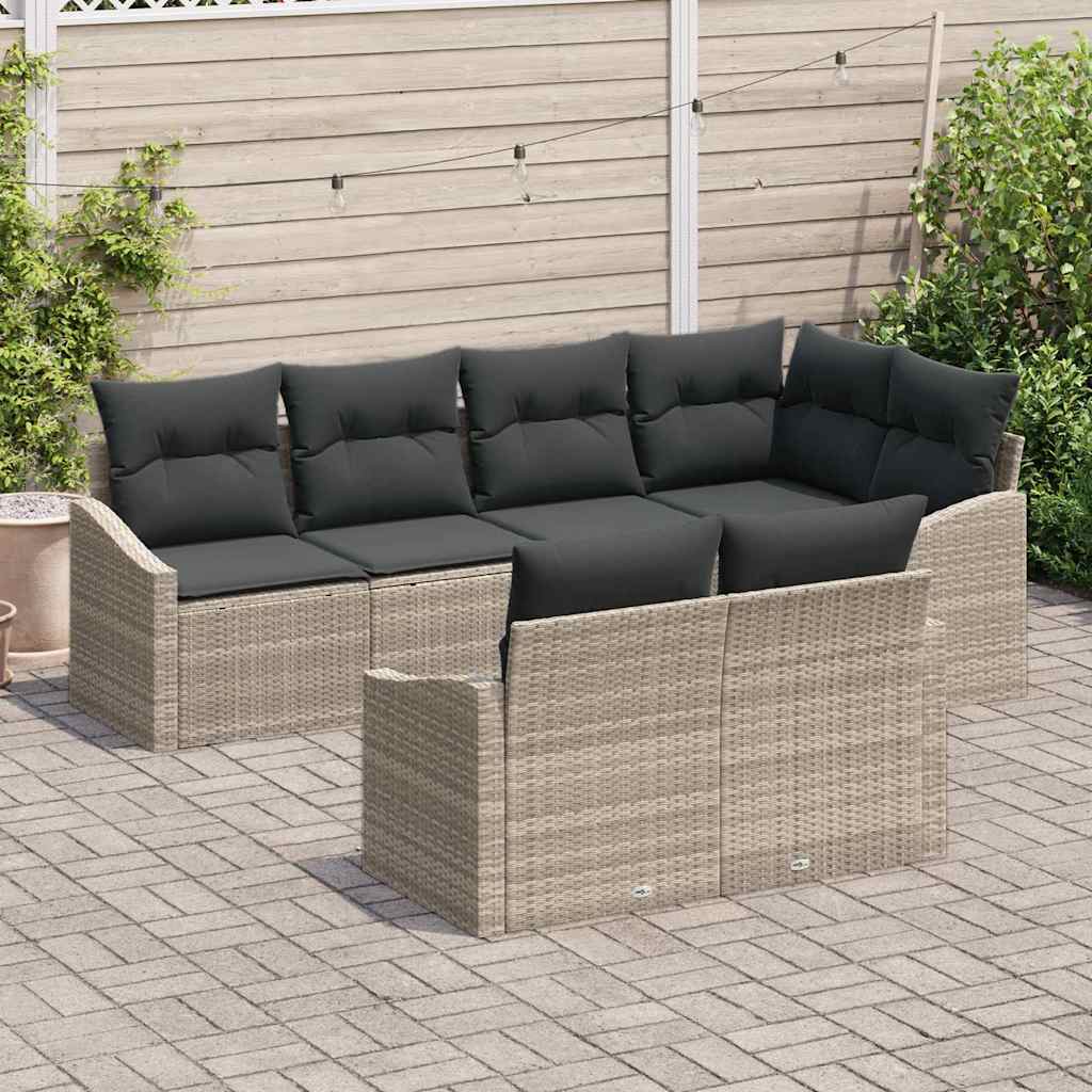 Ensemble de Canapés avec coussin 7 pcs Gris clair polyrotin