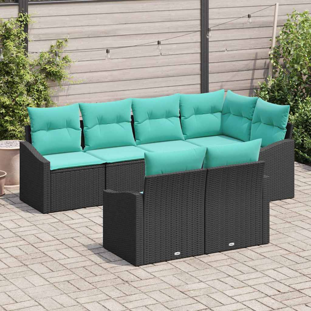 Ensemble de Canapés avec coussin 7 pcs Noir polyrotin