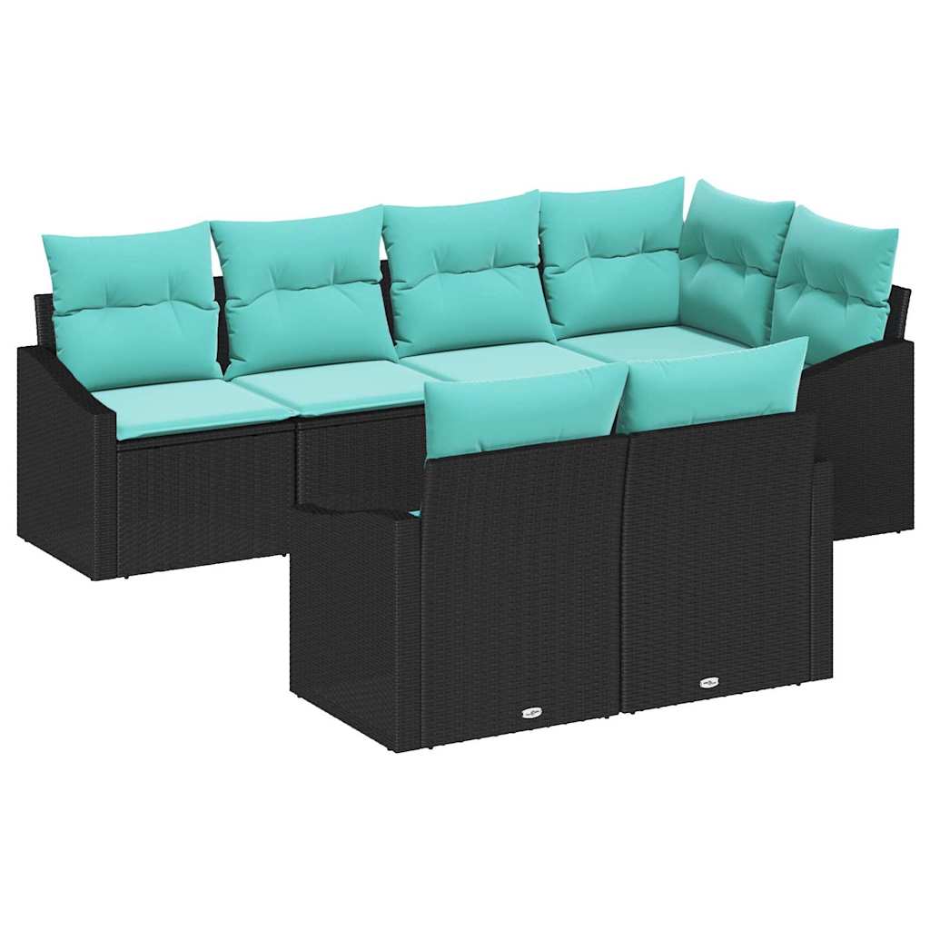 Ensemble de Canapés avec coussin 7 pcs Noir polyrotin