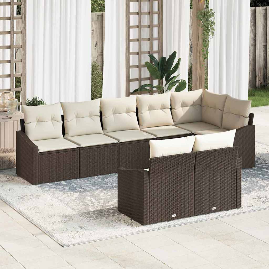 Ensemble de Canapés avec coussin 8 pcs Marron polyrotin