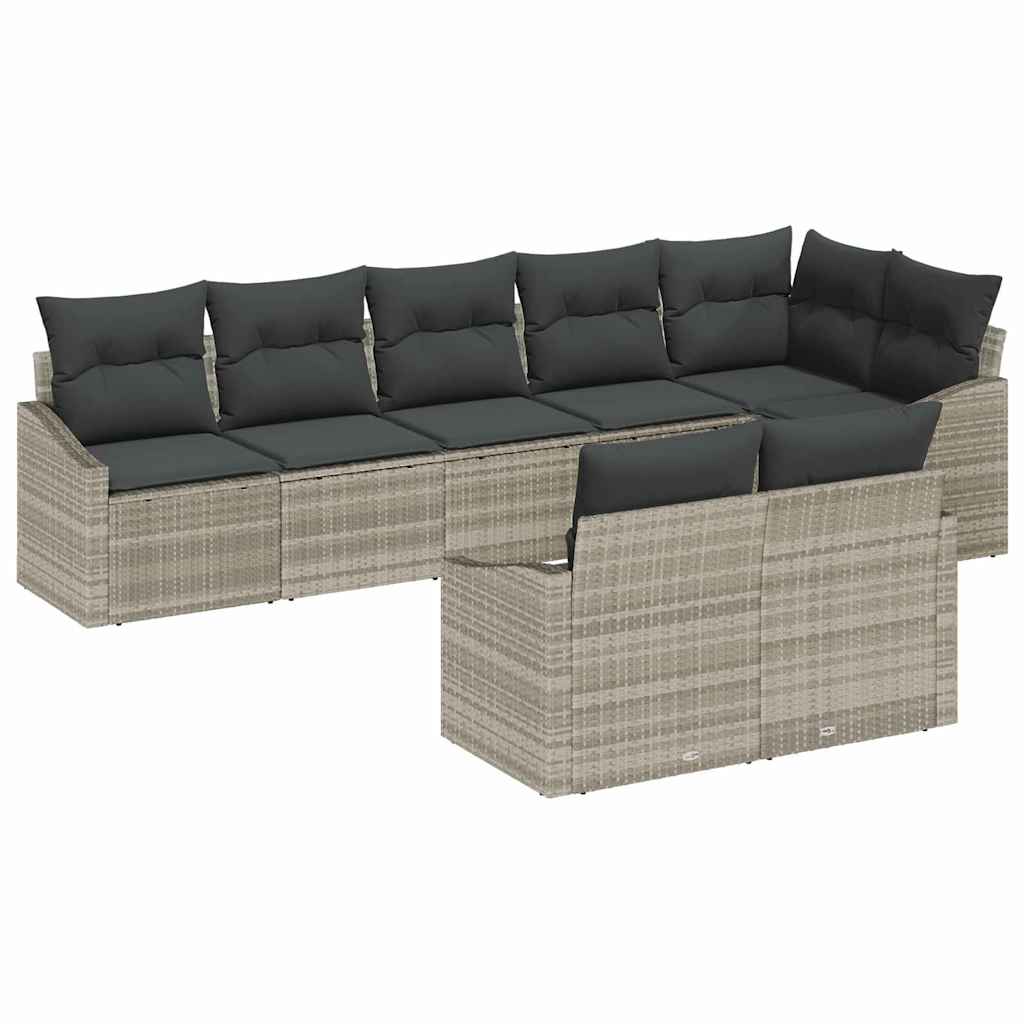 Ensemble de Canapés avec coussin 8 pcs Gris clair polyrotin