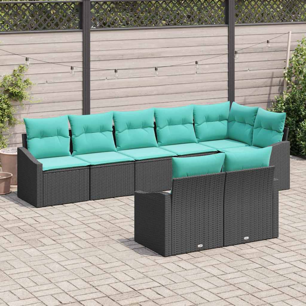 Ensemble de Canapés avec coussin 8 pcs Noir polyrotin