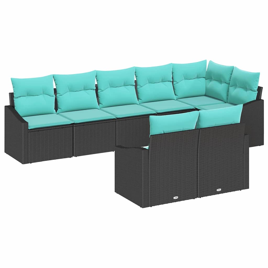Ensemble de Canapés avec coussin 8 pcs Noir polyrotin