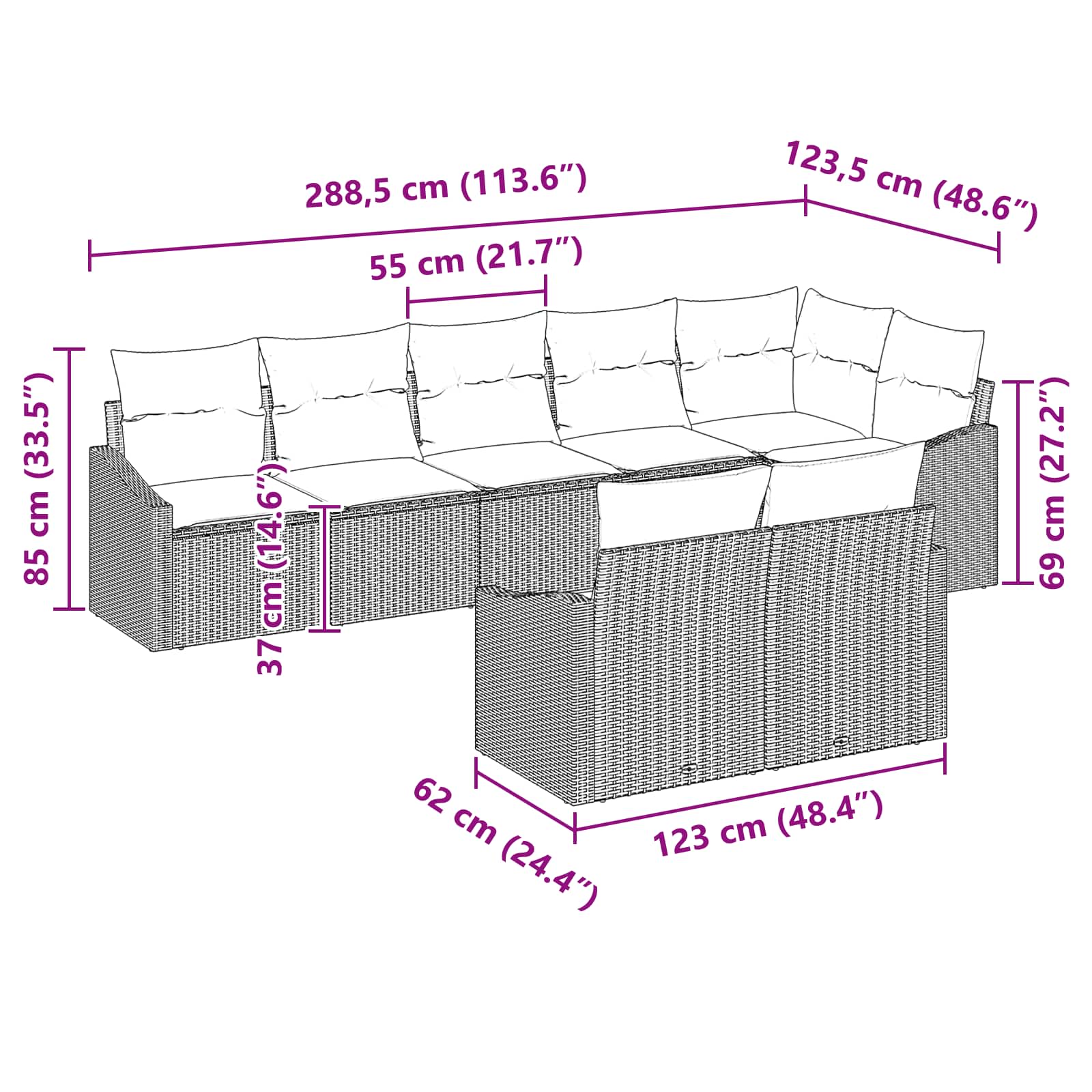 Ensemble de Canapés avec coussin 8 pcs Noir polyrotin