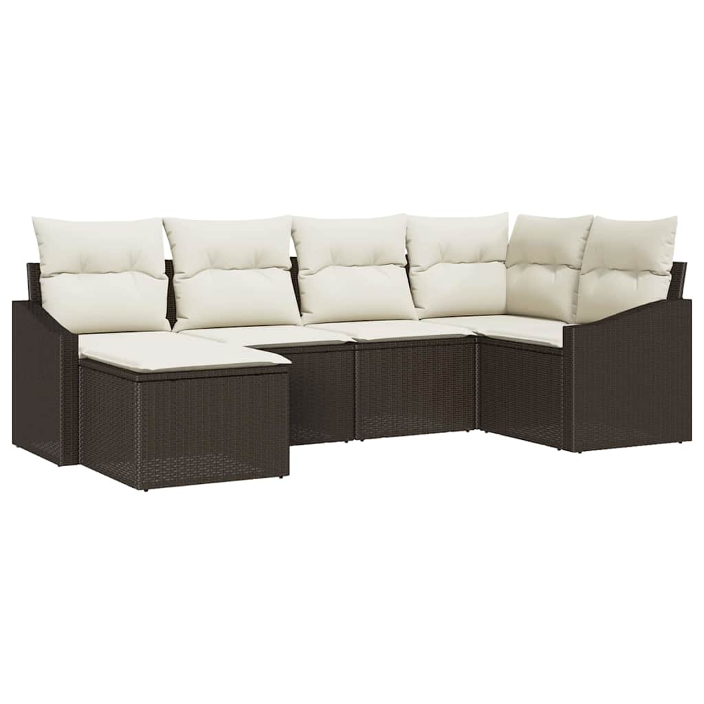 Ensemble de Canapés avec coussin 6 pcs Marron polyrotin
