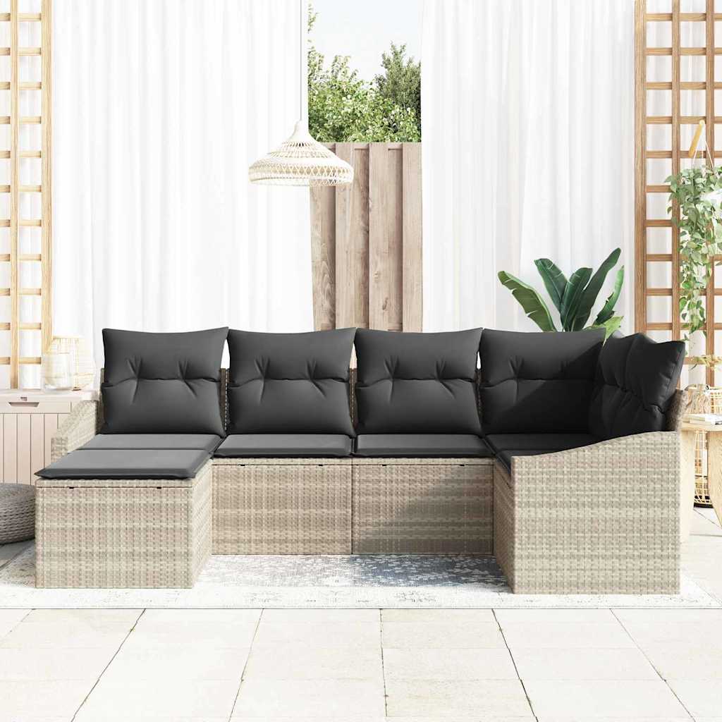 Ensemble de Canapés avec coussin 6 pcs Gris clair polyrotin