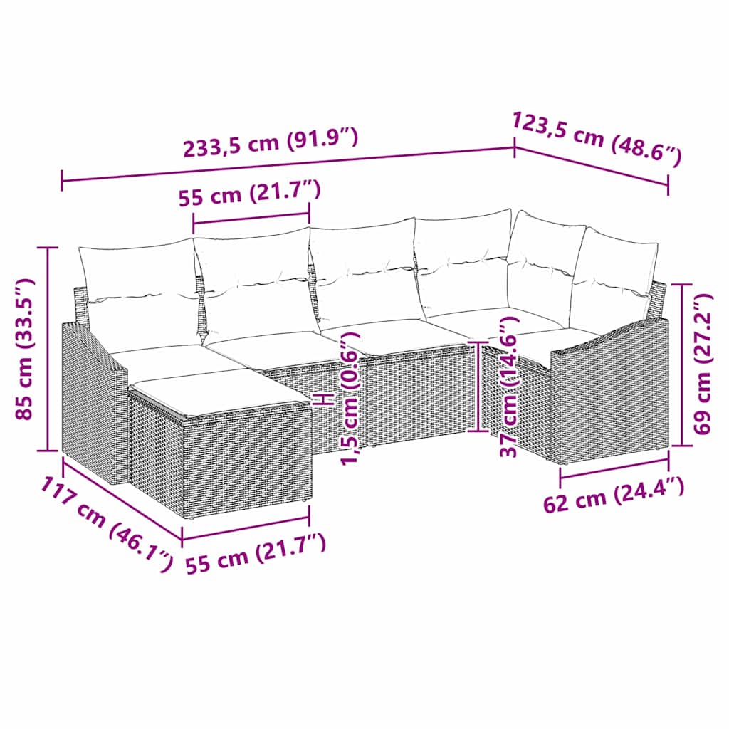 Ensemble de Canapés avec coussin 6 pcs Gris clair polyrotin