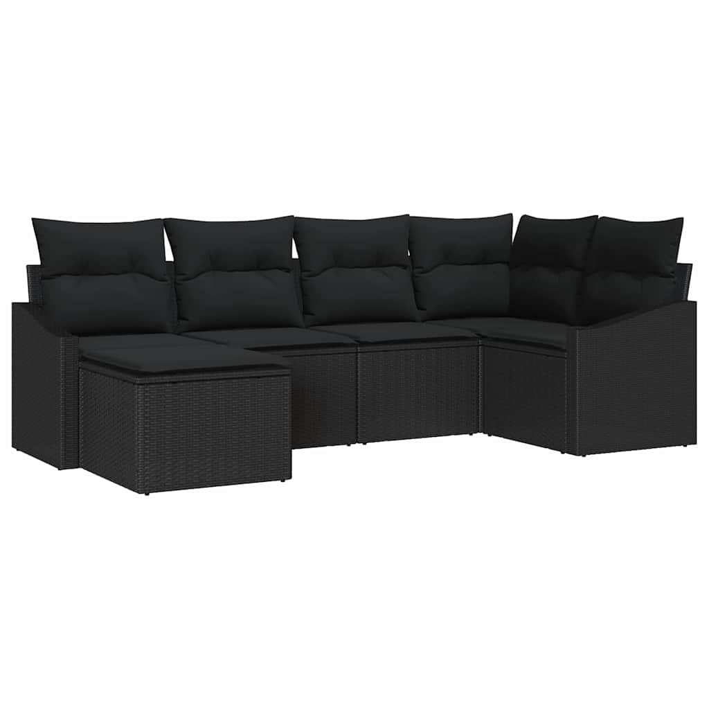 Ensemble de Canapés avec coussin 6 pcs Noir polyrotin