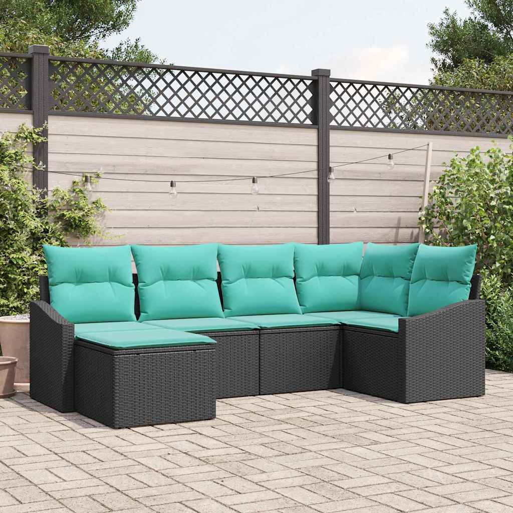 Ensemble de Canapés avec coussin 6 pcs Noir polyrotin