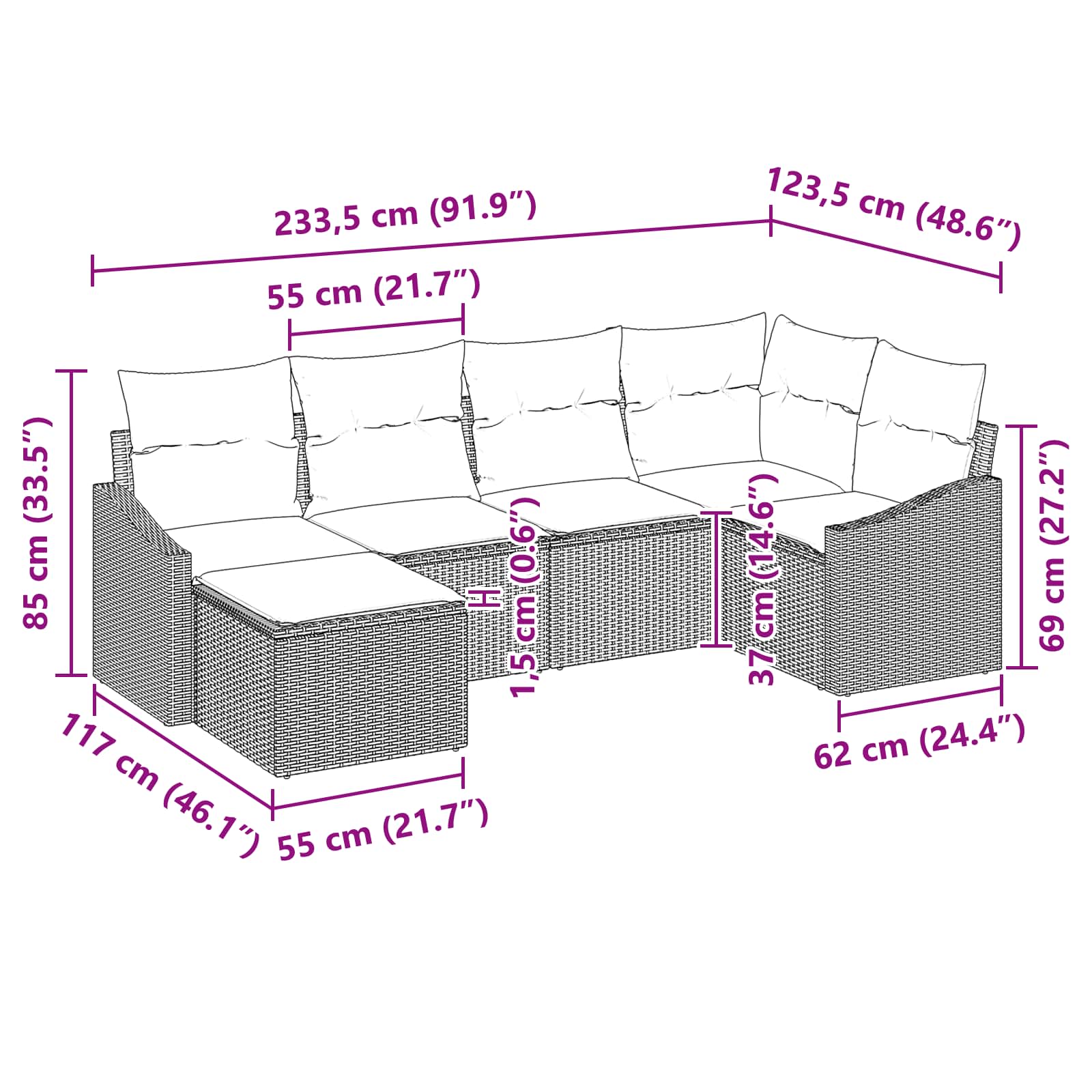 Ensemble de Canapés avec coussin 6 pcs Noir polyrotin