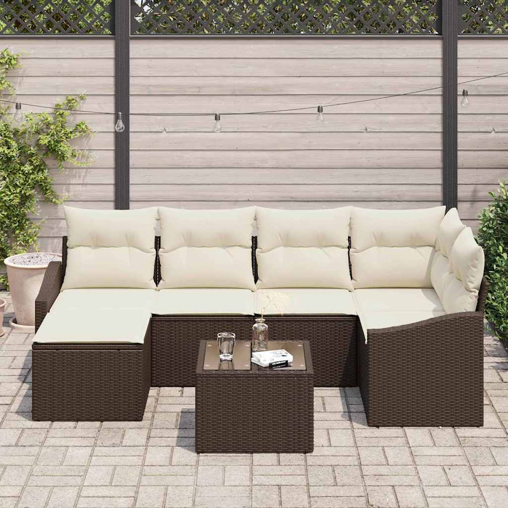 Ensemble de Canapés avec coussin 7 pcs Marron polyrotin