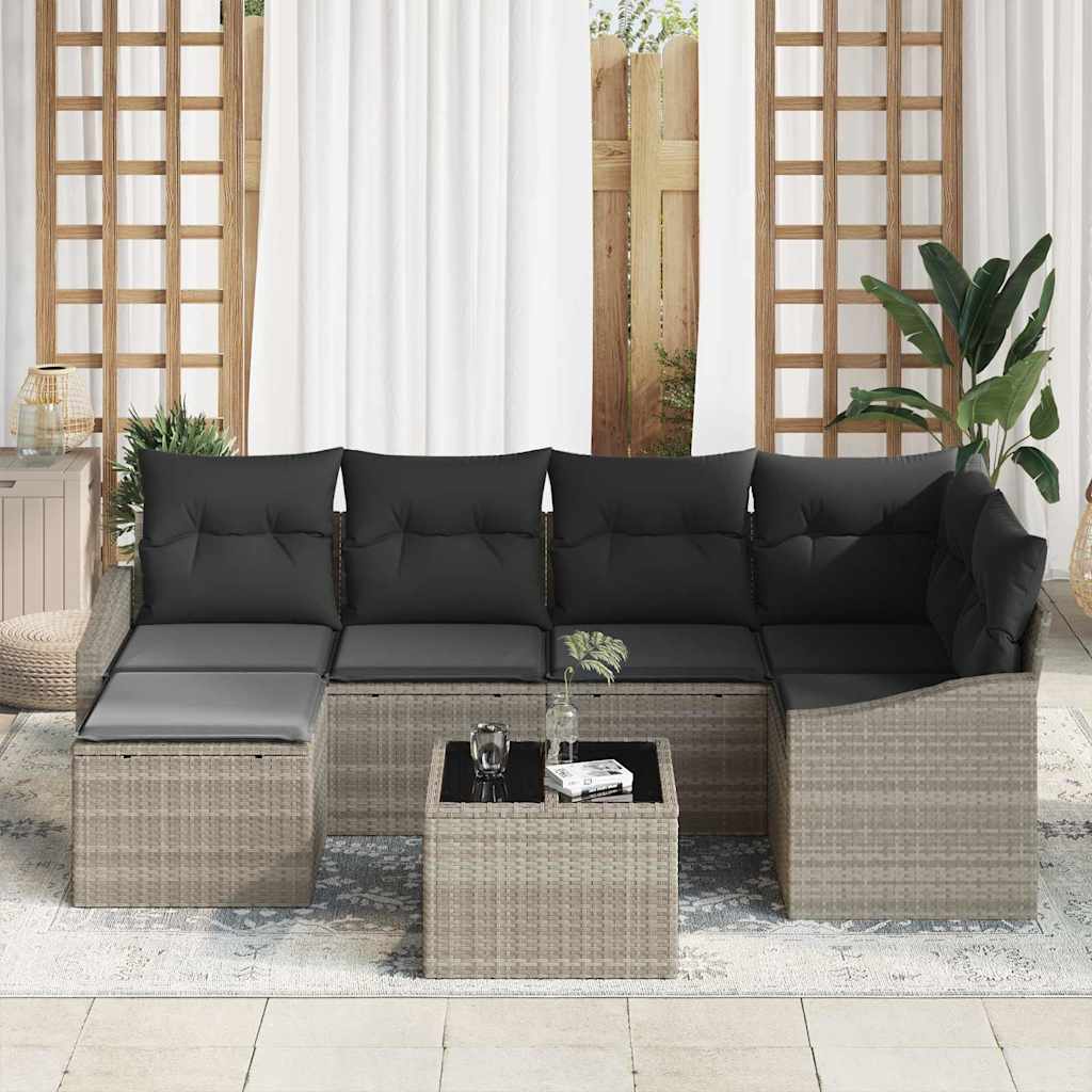 Ensemble de Canapés avec coussin 7 pcs Gris clair polyrotin