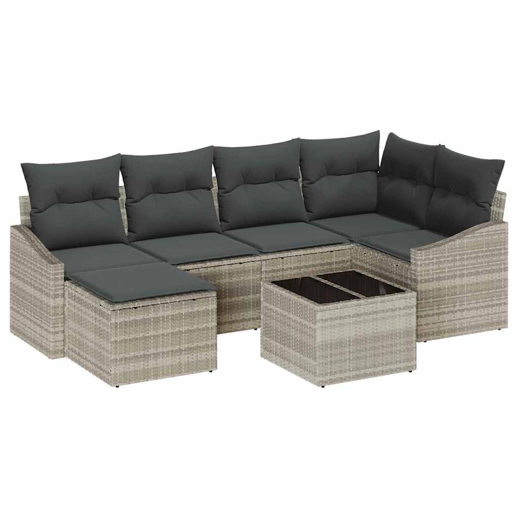 Ensemble de Canapés avec coussin 7 pcs Gris clair polyrotin