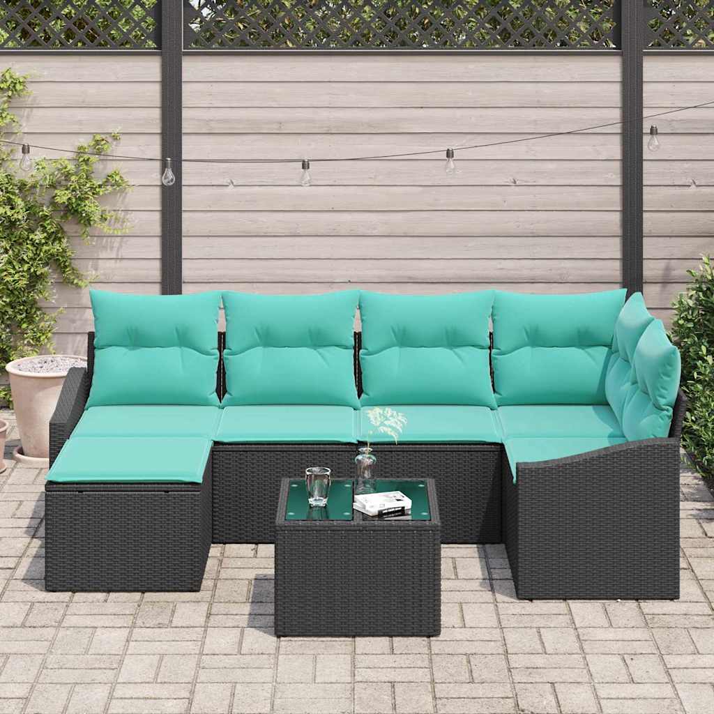 Ensemble de Canapés avec coussin 7 pcs Noir polyrotin