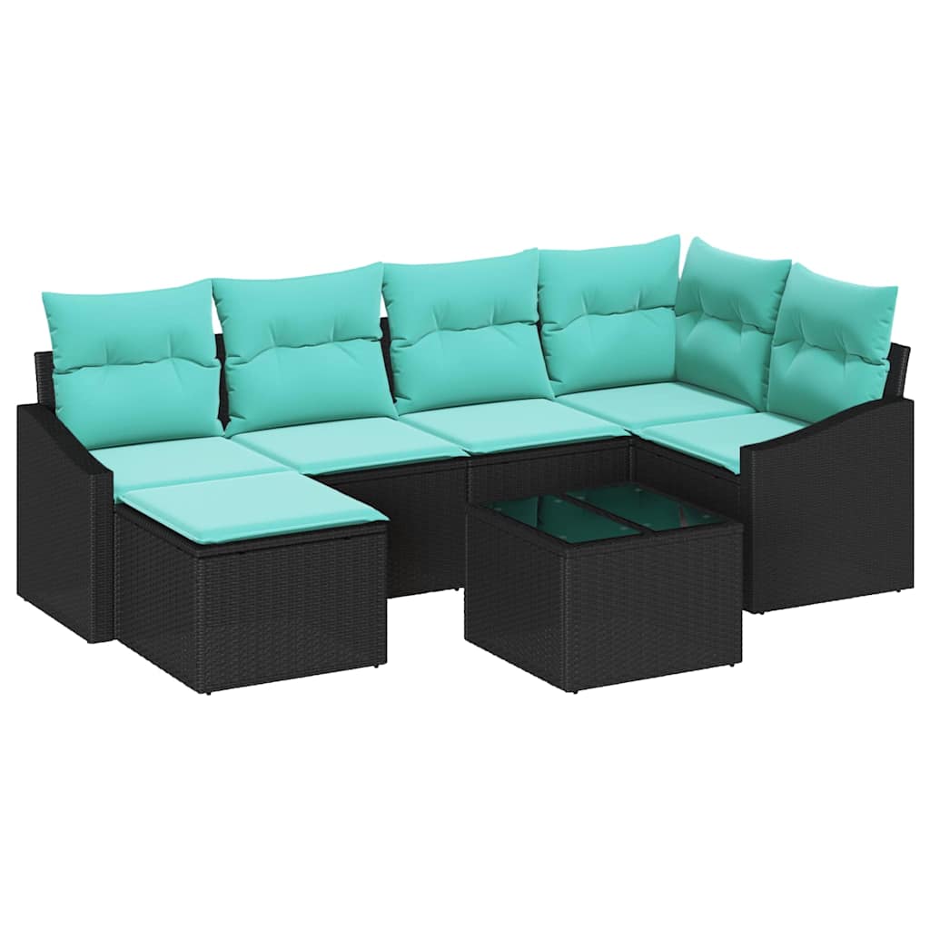 Ensemble de Canapés avec coussin 7 pcs Noir polyrotin