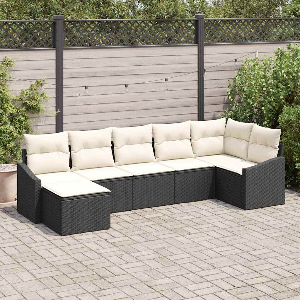 Ensemble de Canapés avec coussin 7 pcs Noir polyrotin