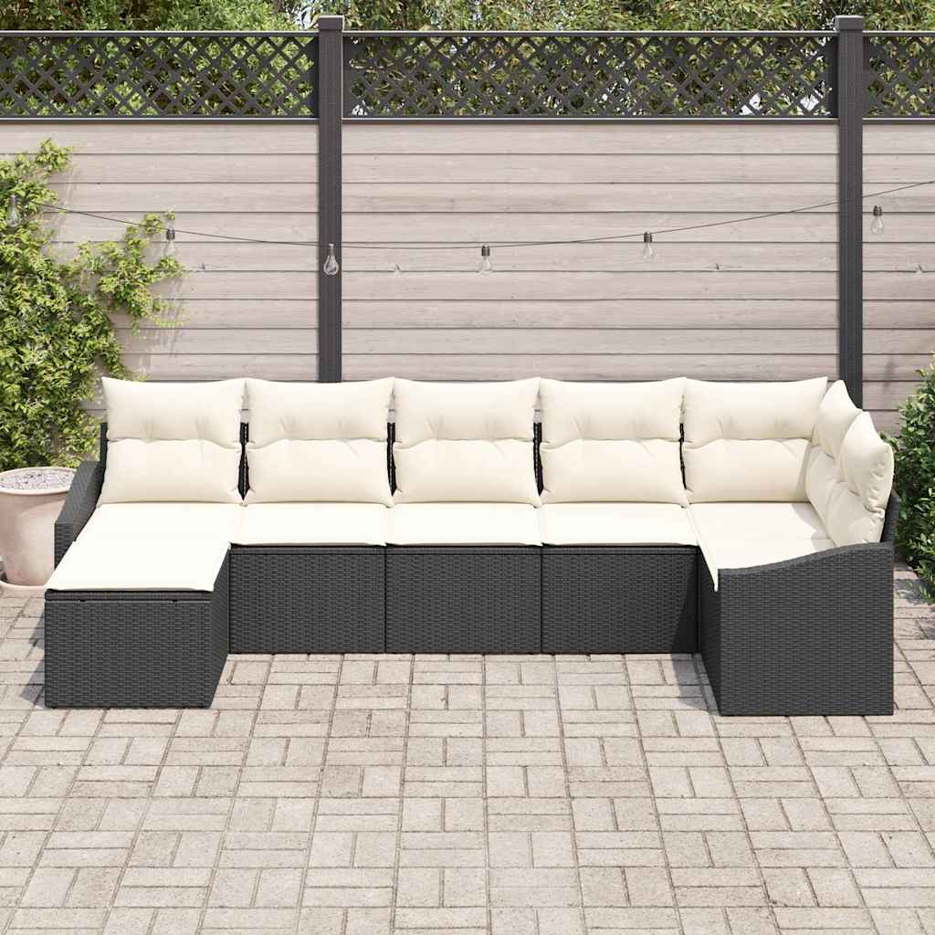 Ensemble de Canapés avec coussin 7 pcs Noir polyrotin