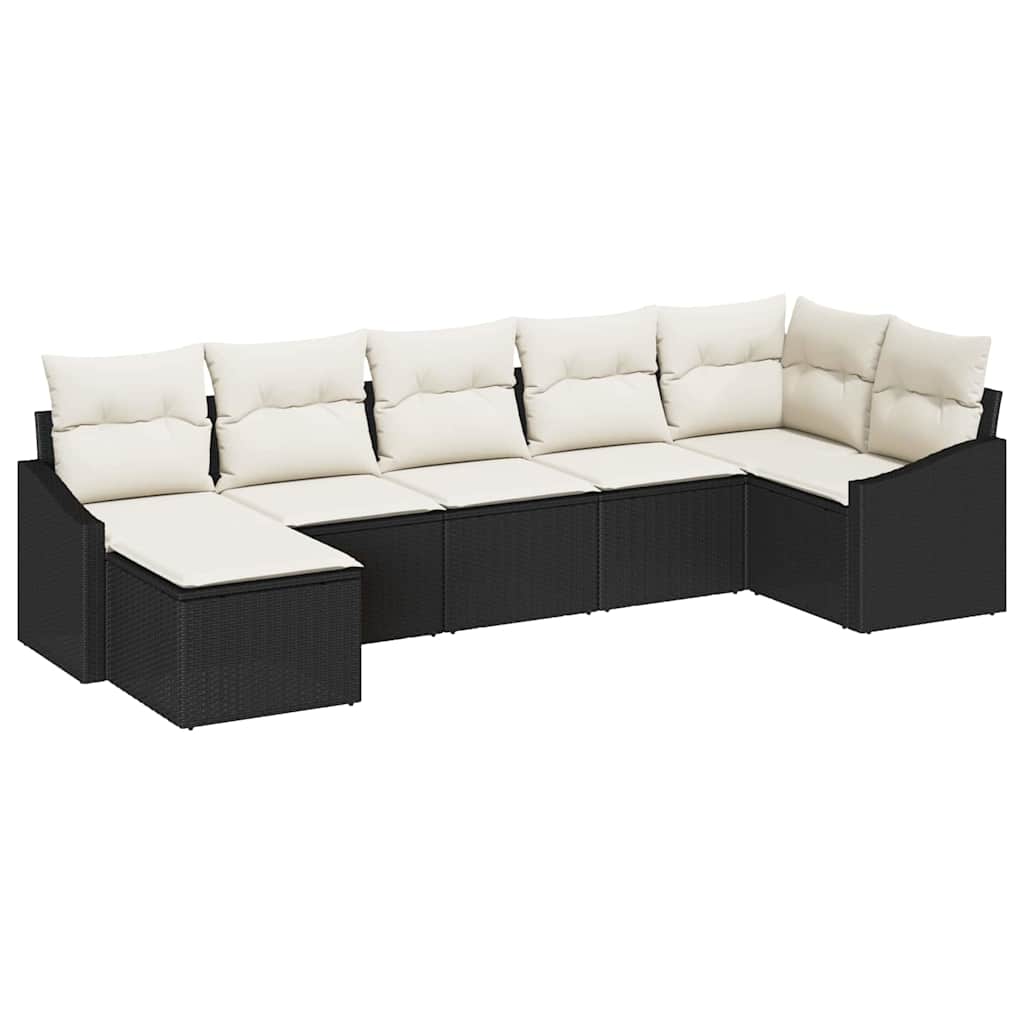 Ensemble de Canapés avec coussin 7 pcs Noir polyrotin