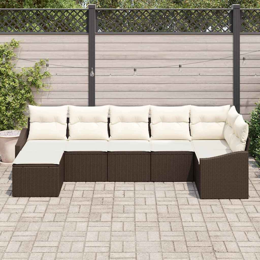 Ensemble de Canapés avec coussin 7 pcs Marron polyrotin