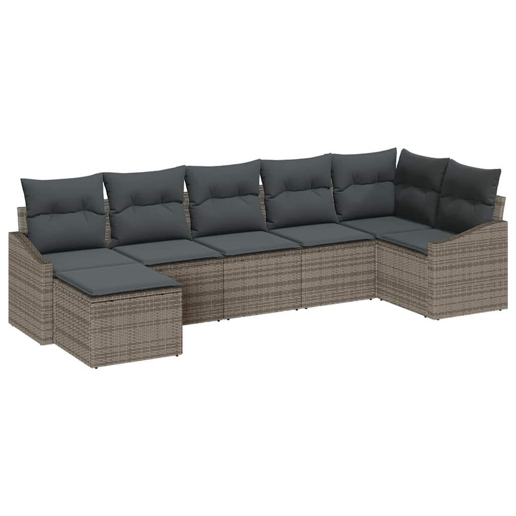 Ensemble de Canapés avec coussin 7 pcs Gris polyrotin