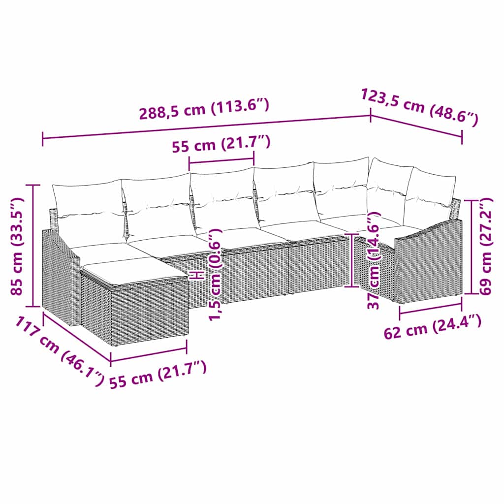 Ensemble de Canapés avec coussin 7 pcs Gris polyrotin