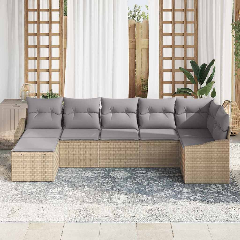 Ensemble de Canapés avec coussin 7 pcs Beige polyrotin