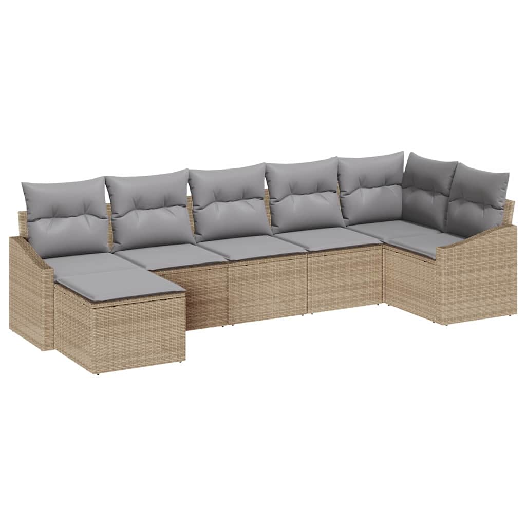 Ensemble de Canapés avec coussin 7 pcs Beige polyrotin