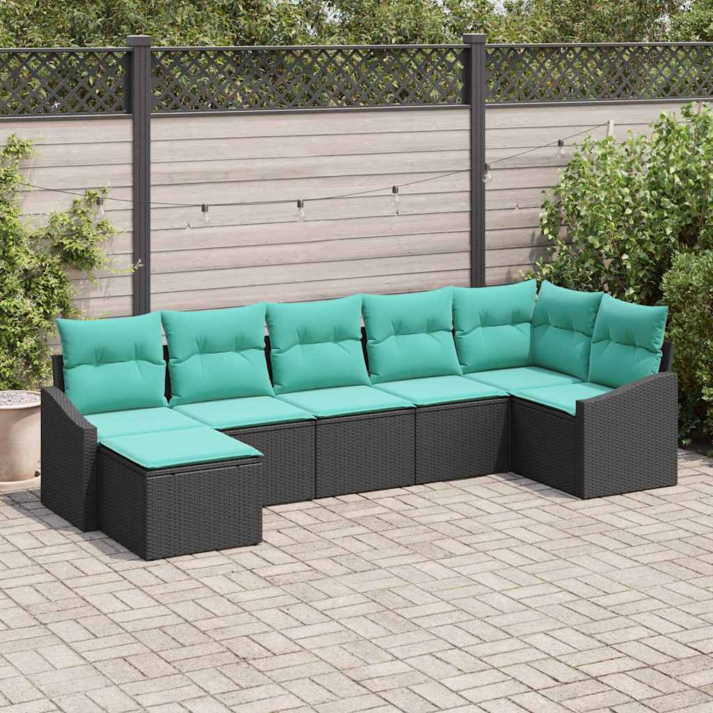 Ensemble de Canapés avec coussin 7 pcs Noir polyrotin
