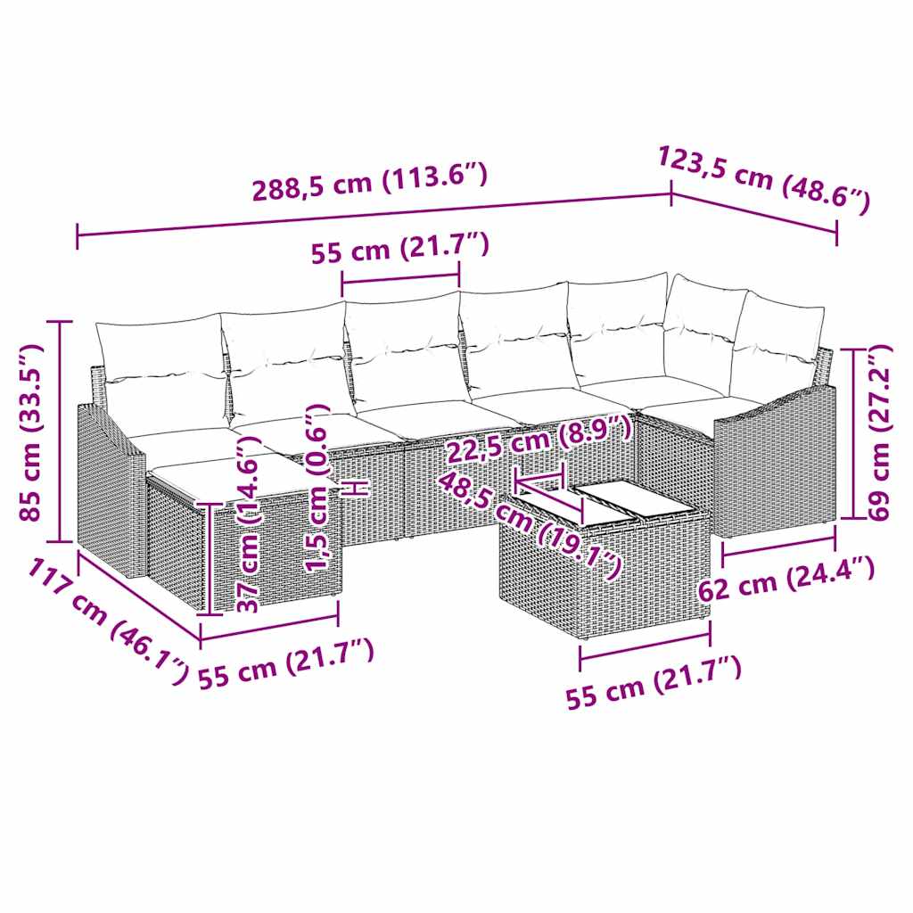Ensemble de Canapés avec coussin 8 pcs Beige polyrotin - XIOS