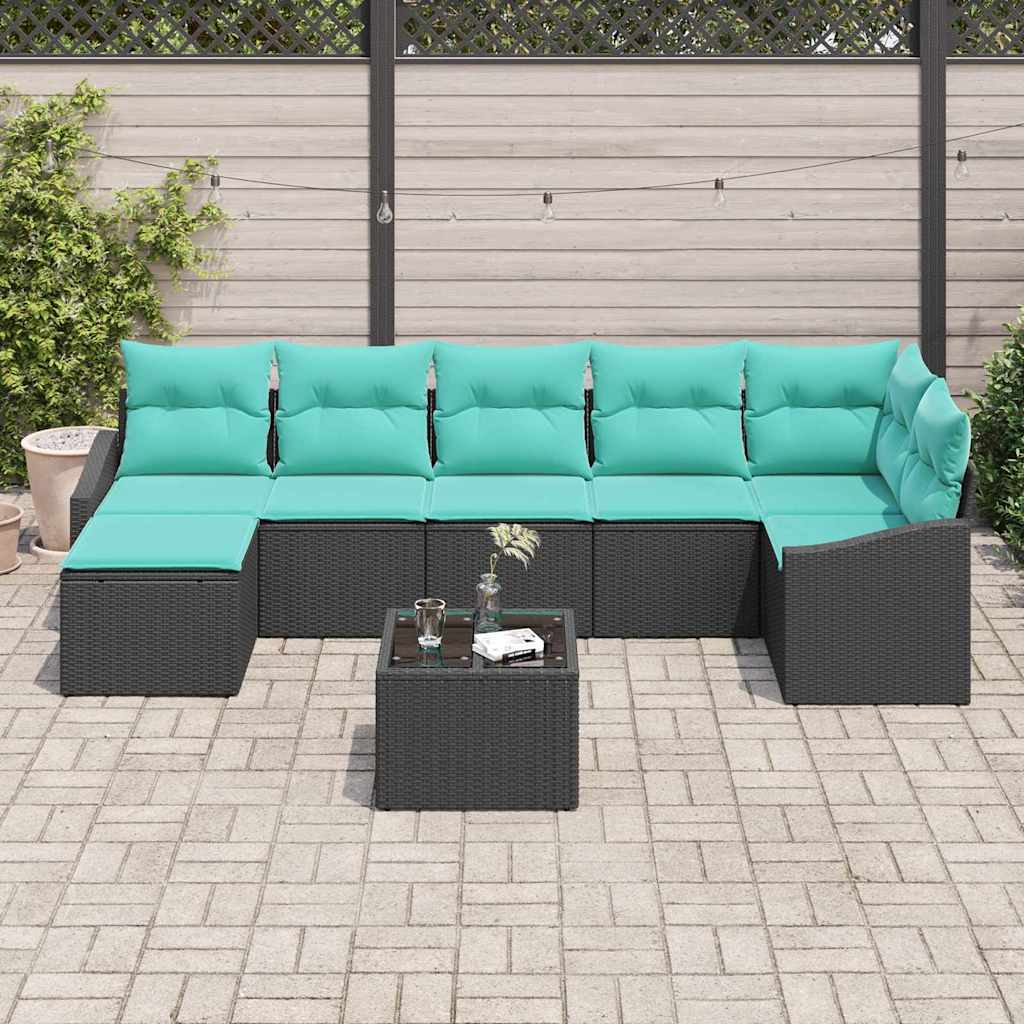 Ensemble de Canapés avec coussin 8 pcs Noir polyrotin