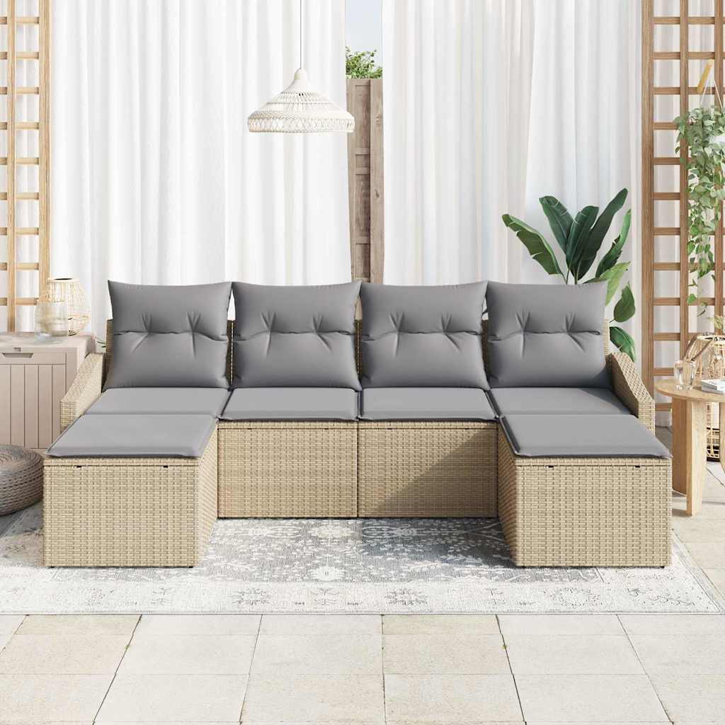 Ensemble de Canapés avec coussin 6 pcs Beige polyrotin