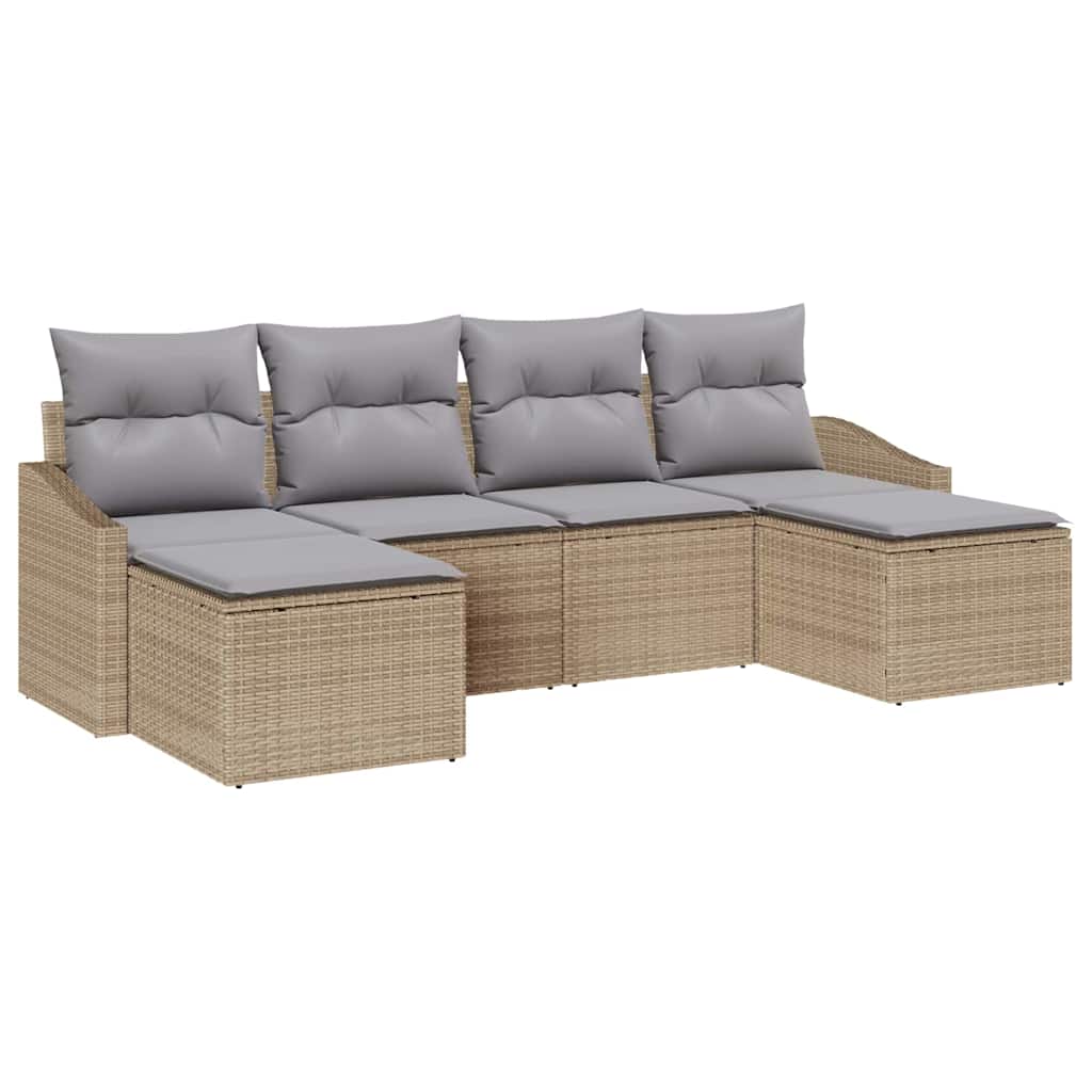 Ensemble de Canapés avec coussin 6 pcs Beige polyrotin