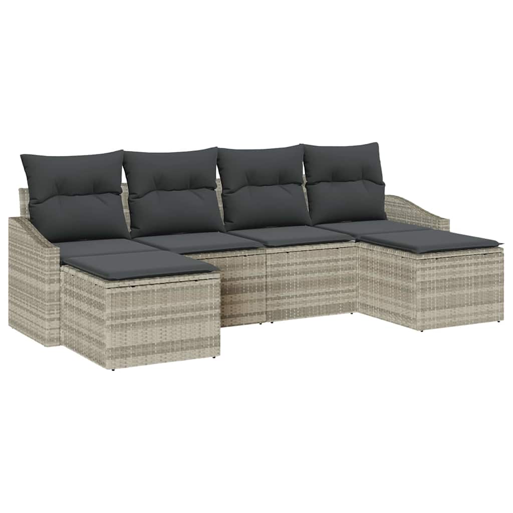Ensemble de Canapés avec coussin 6 pcs Gris clair polyrotin